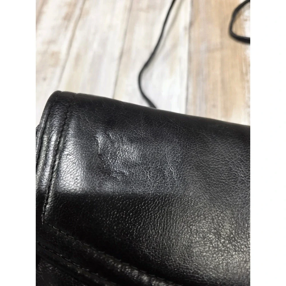 Vintage Black Leather Clutch‎ Handbag Shoulder Strap Evening Bag & HL USA Bag